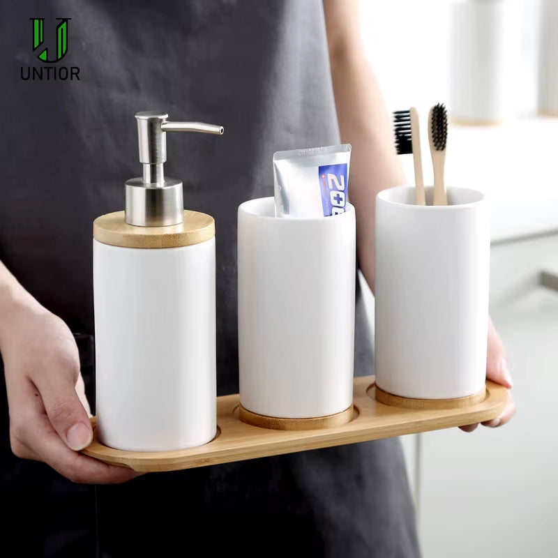 3PCS Ceramic Bathroom Accessories Set Fashion Soap Dispenser Toothbrush Holder Tumbler Ceramic Household Bathroom Product