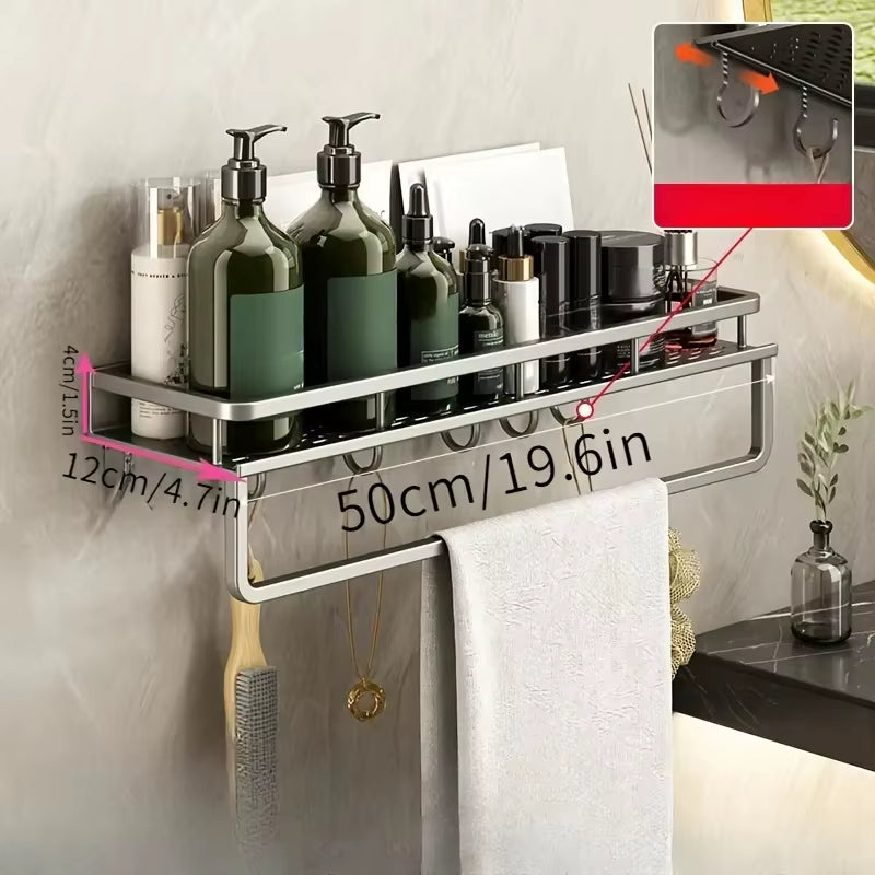 Aluminum Wall-Mounted Shelf Multifunctional Kitchen Spice Storage Rack Kitchen No Punching Required Kitchen Accessories