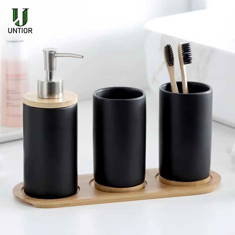 3PCS Ceramic Bathroom Accessories Set Fashion Soap Dispenser Toothbrush Holder Tumbler Ceramic Household Bathroom Product