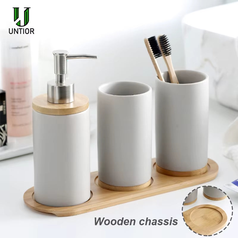 3PCS Ceramic Bathroom Accessories Set Fashion Soap Dispenser Toothbrush Holder Tumbler Ceramic Household Bathroom Product