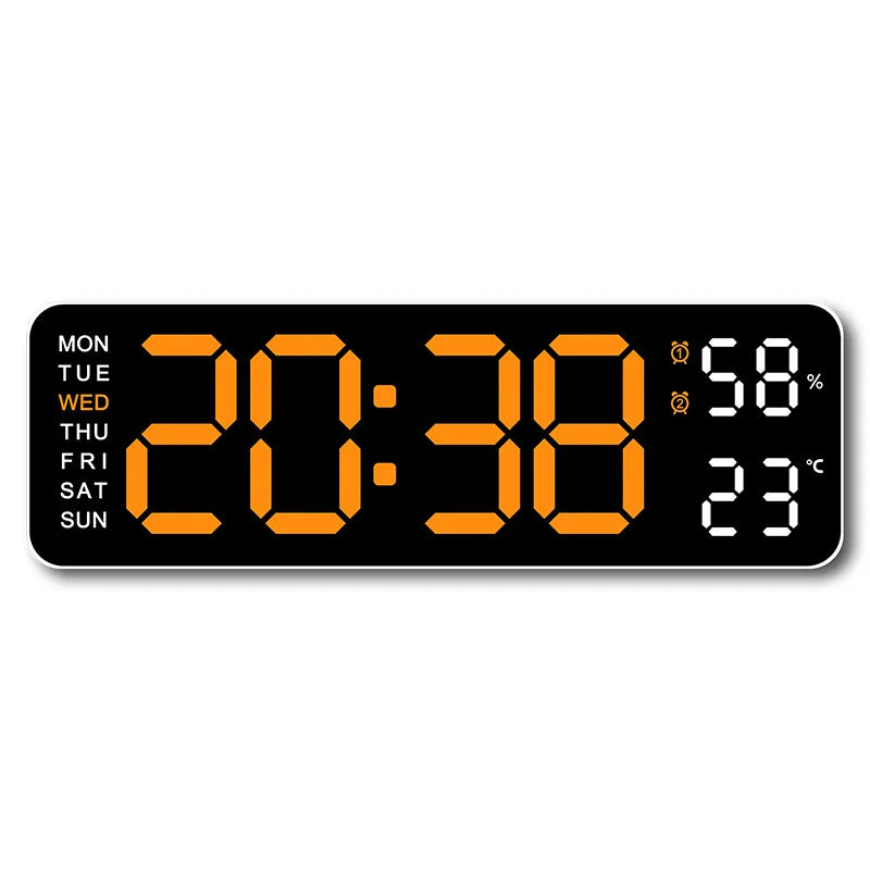 Large 9-Inch Digital Wall Clock with USB Power, Temperature and Humidity Display, Auto Dimmer, Daylight Saving Time, 12/24 Hour Format, LED Alarm Function